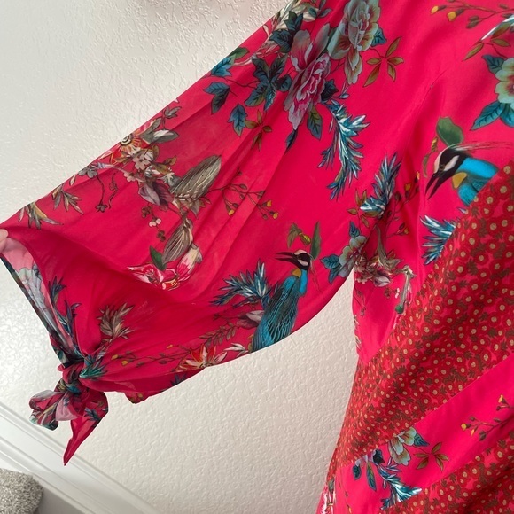 Johnny‎ Was pink bird print button front maxi dress cover up size L - Picture 4 of 9